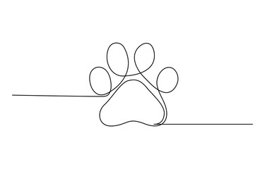 Continuous one line dog paw vector art illustration, Continuous Line Animal Paw Vector Illustration Set - Cat Footprint, Wildlife Silhouette, International Cat Day Art - Pro Vector Collection, 