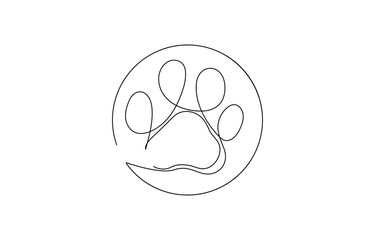 Continuous one line dog paw vector art illustration, Continuous Line Animal Paw Vector Illustration Set - Cat Footprint, Wildlife Silhouette, International Cat Day Art - Pro Vector Collection, 