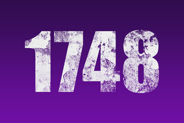 flat white grunge number of 1748 on purple background.	