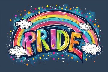 Fototapeta premium Night sky rainbow Pride illustration with vibrant colors and stars, symbolizing LGBTQ+ inclusivity and joy in a bold, dynamic design.