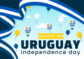 Happy Uruguay Independence Day Vector Illustration on 25 August featuring Waving Flag and Ribbon in National Holiday Flat Style Cartoon Background