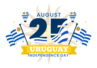 Happy Uruguay Independence Day Vector Illustration on 25 August featuring Waving Flag and Ribbon in National Holiday Flat Style Cartoon Background