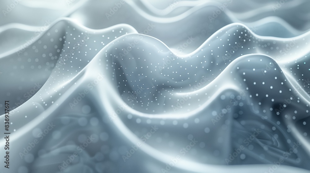 Poster a close-up image of a digital abstract rendering with a wavy surface and a dotted texture.