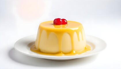 Custard pudding isolated on white Background Generative Ai 