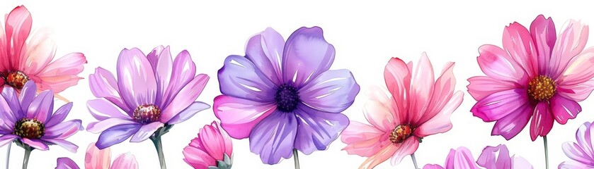 Vibrant Watercolor Flowers in Bloom - Beautiful Purple and Pink Floral Art - Perfect for Spring and Summer Themes, Nature Lovers, and Artistic Decor