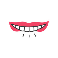 Mouth Biting Lip. Facial emotion expression with white teeth. Isolated vector illustration. 