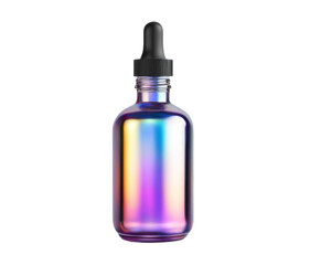 Colorful iridescent dropper bottle isolate on transparent background, cutout, png
