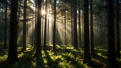 The interplay of light and shadow in the heart of the tranquil forest ai_generated