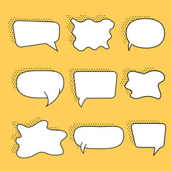 Fototapeta premium Collection of empty comic speech bubbles with halftone shadows. Hand drawn retro cartoon stickers. Pop art style.