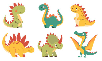 Set of vector illustrations in cartoon style. Super Cute dinosaurs on white background. Vector illustration © Alena