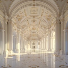 Fototapeta premium White Castle Interiors, Empty Victorian Hall, Luxury Hotel Lobby, Royal Villa, Copy Space