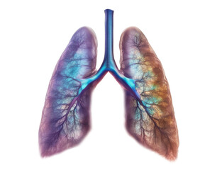 Colorful detailed illustration of the human lungs showcasing the bronchi, alveoli, and respiratory system intricacies, on isolated with transparent concept