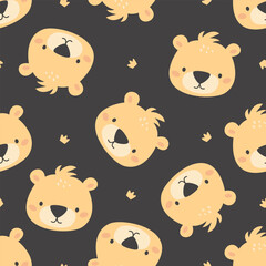 Seamless vector pattern. Cute face of a bear cub and crowns . Vector illustration