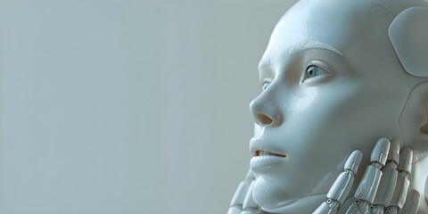 3D render of a thoughtful humanoid in profile on white background. Concept 3D Render, Thoughtful Humanoid, Profile, White Background