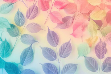 Soft pastel rainbow leaves background with vibrant, colorful foliage