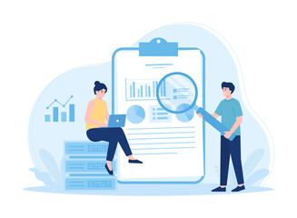 Activities that review company financial data concept flat illustration