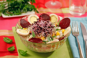 Rice salad with sprouts.
