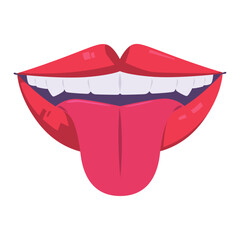 Mouth pop art tongue out on white background