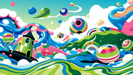 Fototapeta premium Surreal Landscape with Vibrant Colors and Abstract Shapes