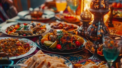 Ramadan dinner background illustration generated by ai