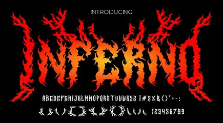 Fire flames death metal darkness ornamental typeface. Vector illustration