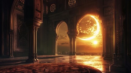 Obraz premium Ramadan moon background illustration generated by ai