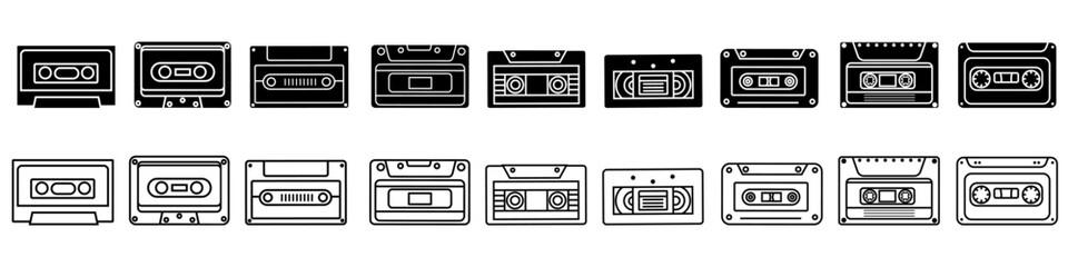 Audio cassette icon vector set. Cassette illustration sign colleclion. VHS symbol or logo.