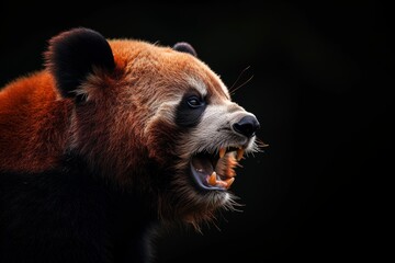 Mystic portrait of Panda, copy space on right side, Anger, Menacing, Headshot, Close-up View...