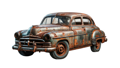 old rusty car isolated on the transparent background.