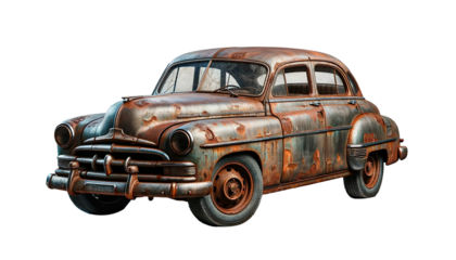 old rusty car isolated on the transparent background.