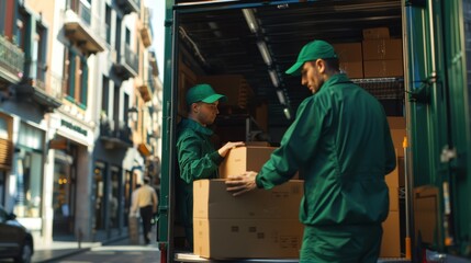 The workers loading packages
