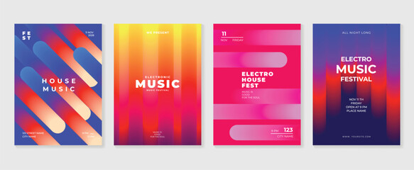 Music poster design background vector set. Electro Sound Cover template with vibrant perspective 3d geometric prism shape. Ideal design for social media, flyer, party, music festival, club.