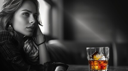 A beautiful woman with glass of whiskey