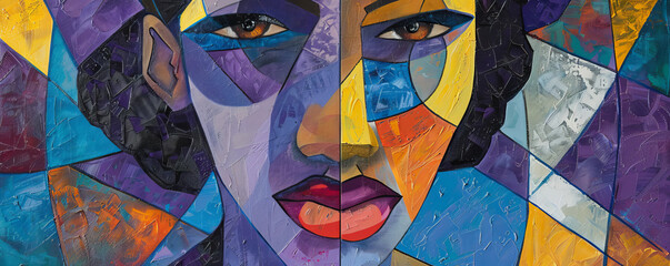 Colorful abstract portrait of a woman in geometric style, art and creativity concept