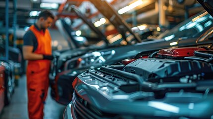 Obraz premium Close-up of a car repair service technician in a car repair station