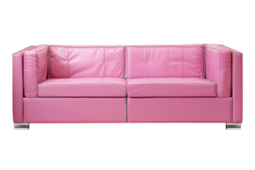 A pink couch with a leather material