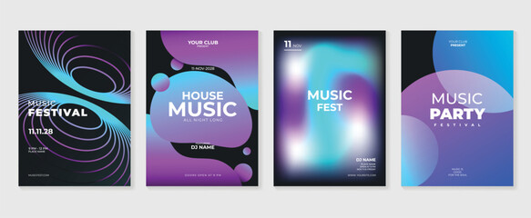 Music poster design background vector set. Electro Sound Cover template with vibrant perspective 3d geometric prism shape. Ideal design for social media, flyer, party, music festival, club.