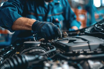 Close-up of a car repair service technician in a car repair station