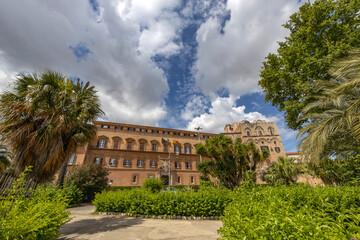 Fototapeta premium PALERMO, ITALY, JUNE 15, 2023 - The Normans Palace known also as Royal Palace in the center city of Palermo, Sicily, Italy.