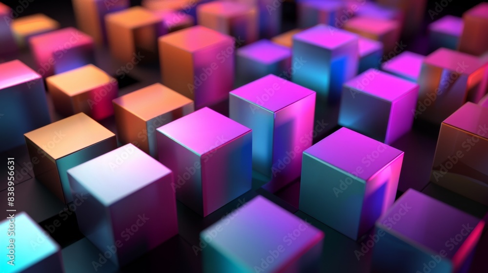 Poster abstract 3d render of colorful cubes with gradient lighting, showcasing modern digital art and desig