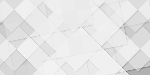Fototapeta premium Abstract white background with diamond and square shapes layered in modern abstract pattern design, White color technology concept geometric line vector background. 