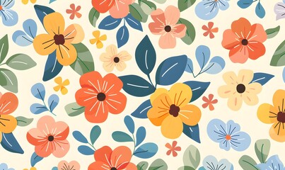 Spring themed Color Seamless Flower Pattern Background, Generative AI