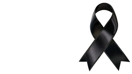 Black Ribbon for Melanoma awareness, skin cancer prevention, and mourning for death loss of victims and terror attack. (Bow isolated on white background