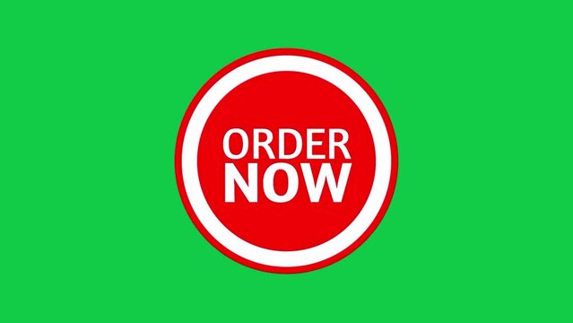 Different animations of red round sticker tag order now icon sign symbol isolated on green screen background animation video.