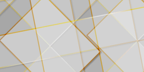 Abstract white background with diamond and square shapes layered in modern abstract pattern design, White color technology concept geometric golden  gradient line vector background.	