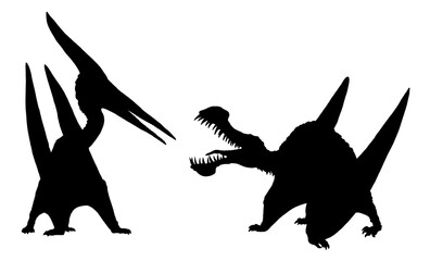 Black silhouette of flying dinosaurs. Anhanguerra and pteranodon. Icon illustration.  © Lunstream