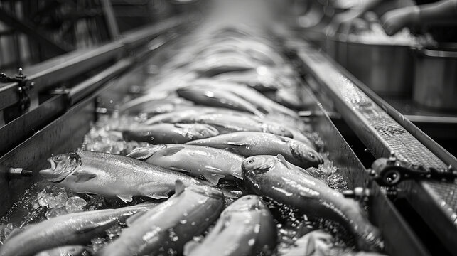 fish conveyor in the fish processing