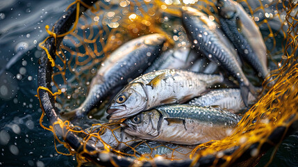 Scoop net with the fresh fish