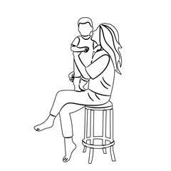 mother and baby outline sketch vector