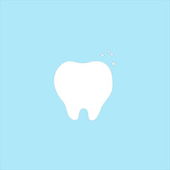 Shiny and healthy tooth on blue background. Oral dental hygiene vector illustration